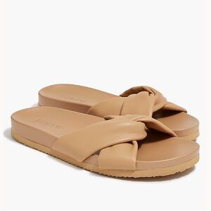 J. Crew Women's Cross Strap Pool Slides Light Brown Tan Knotted Slide Sandals